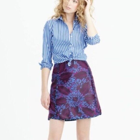 NWT J. Crew Jacquard Mini A-Line Skirt Midnight Floral Bold Purple Pink Black - Picture 1 of 9